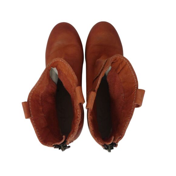 KEB Italia Coral Orange Leather Western Boho Heeled Ankle Boots - Picture 7 of 13